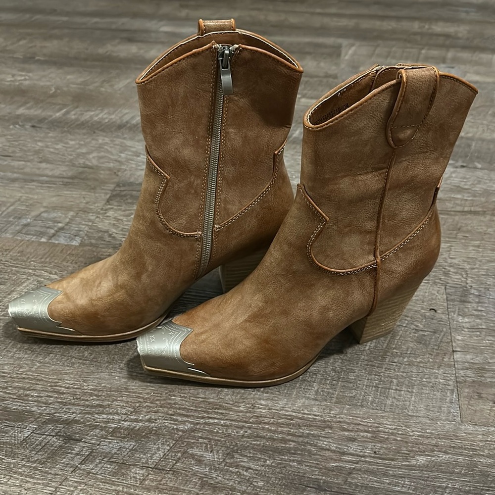 Brown and silver cowgirl booties